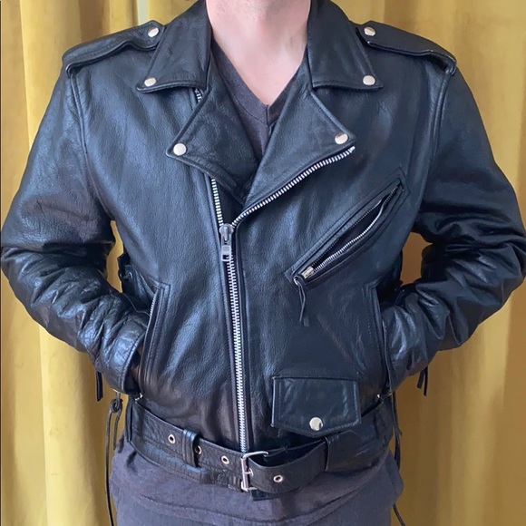 Vintage Other - Men’s black leather motorcycle jacket FMC